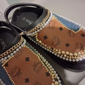 Custom MCM Ladies Sandals with Gold and Blue Denim  Highlights